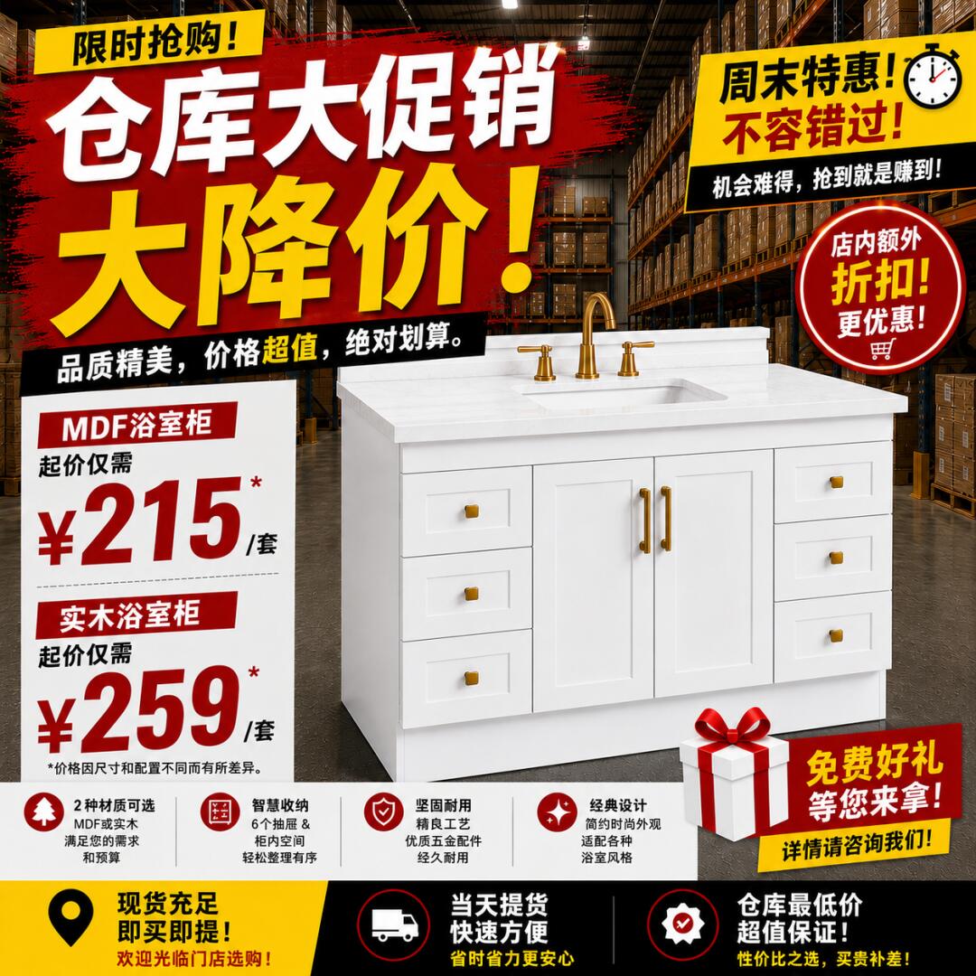浴室柜仓库特价｜新品大量到货