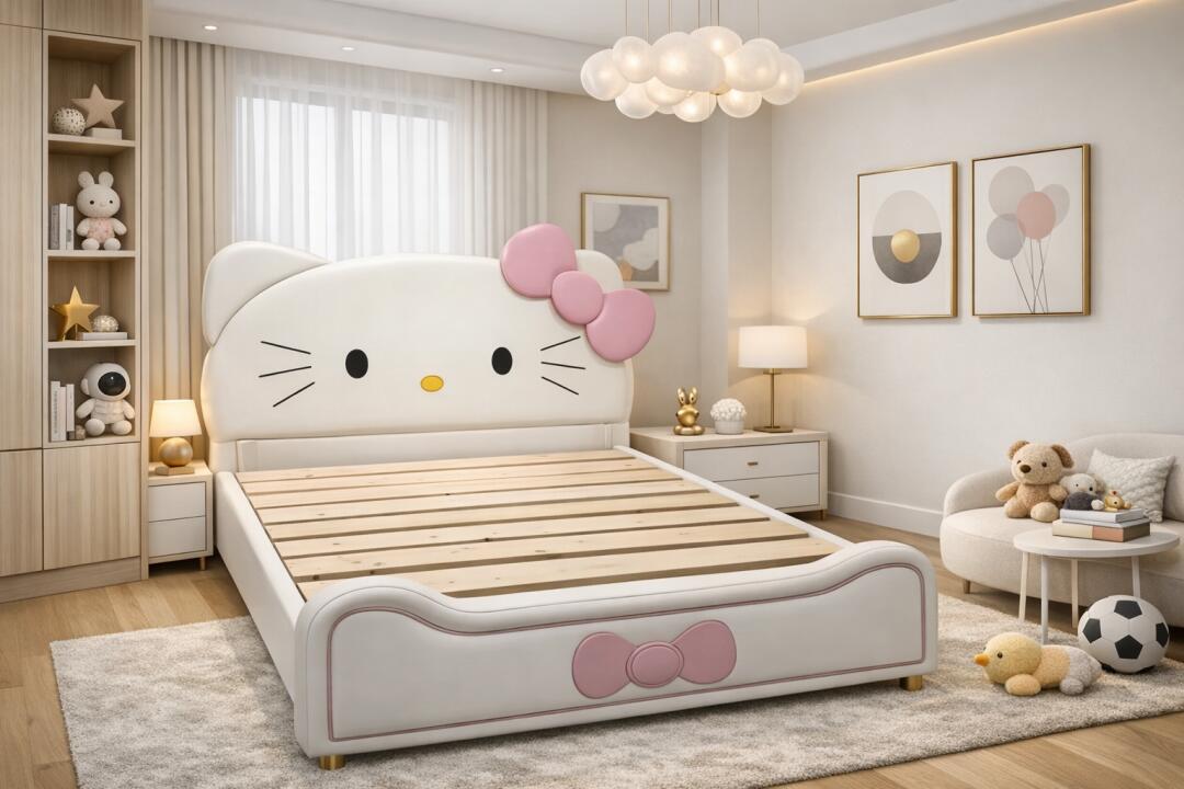 [集市好物]Hello Kitty儿童床｜超可爱双人床｜实木框架安全环保